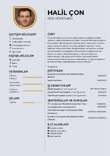 Fizik Öğretmeni CV Örnekleri cv indir